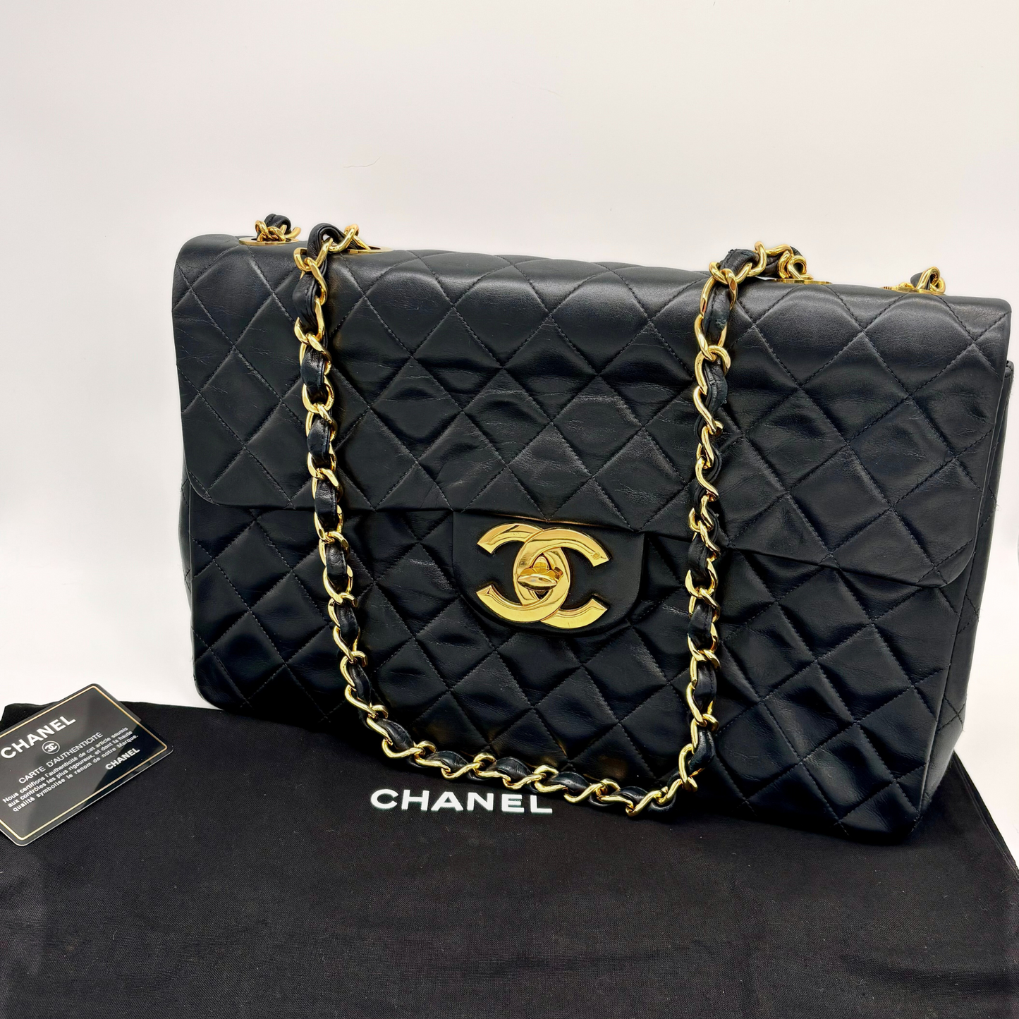 Chanel Vintage Classic Single Flap Jumbo Timeless - Lammleder schwarz