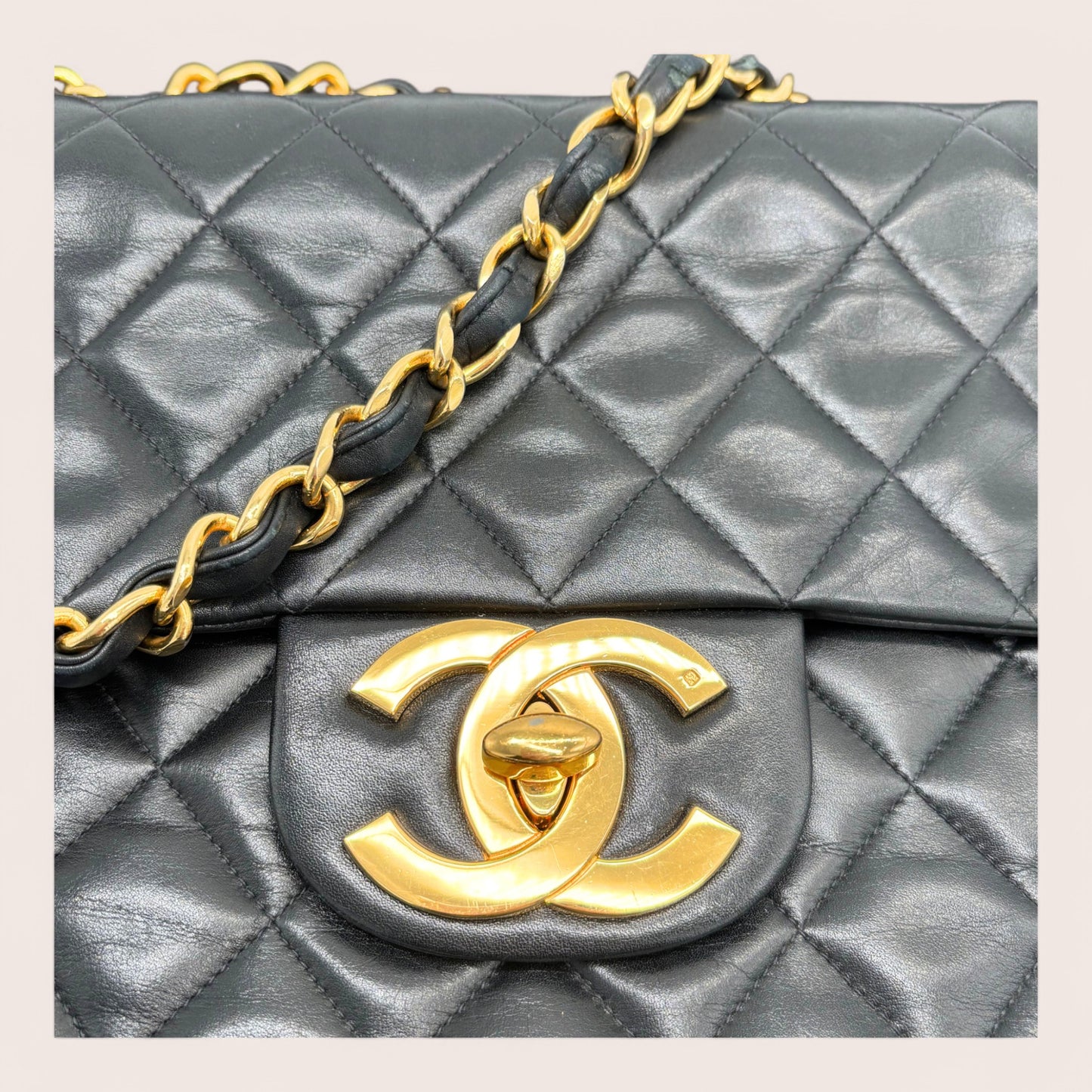 Chanel Vintage Classic Single Flap Jumbo Timeless - Lammleder schwarz
