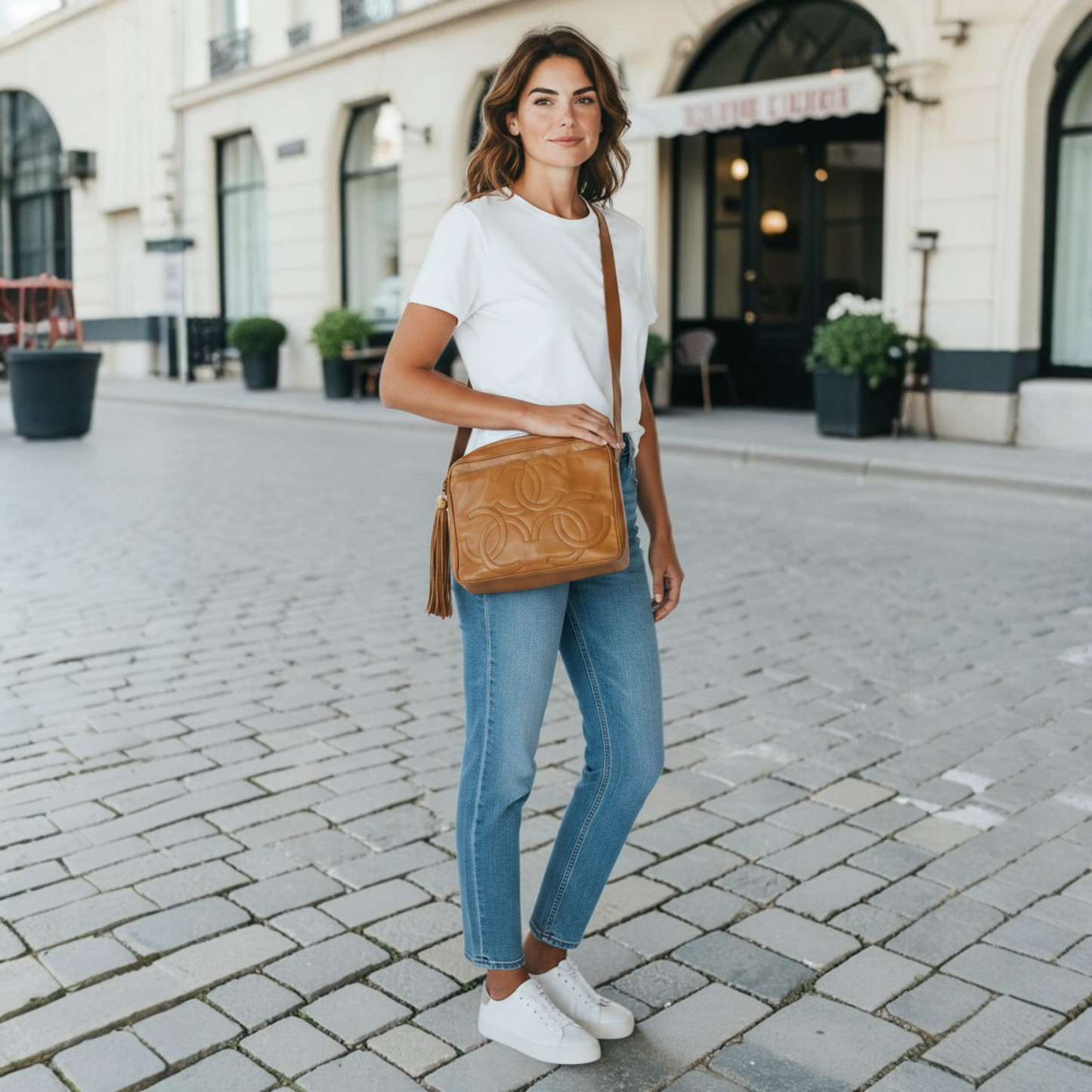 Chanel Vintage Triple CC Tassel Camera Bag Lammleder Camel (3er-Serie)