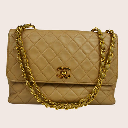 Chanel Single Flap Vintage Tasche – Beiges Lammleder