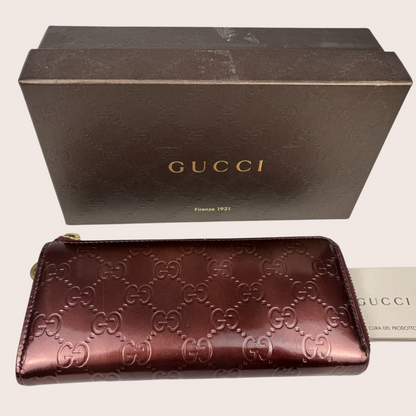 Gucci Guccissima Zippy Wallet Bordeaux Metallic mit Original Box