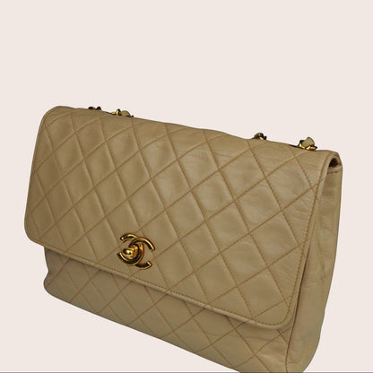 Chanel Single Flap Vintage Tasche – Beiges Lammleder