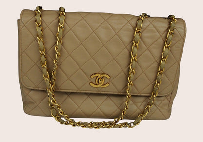 Chanel Single Flap Vintage Tasche – Beiges Lammleder