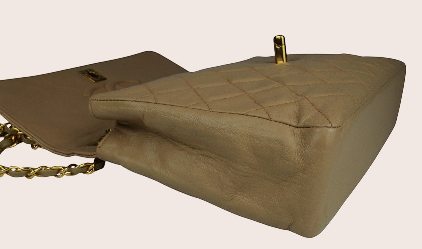Chanel Single Flap Vintage Tasche – Beiges Lammleder