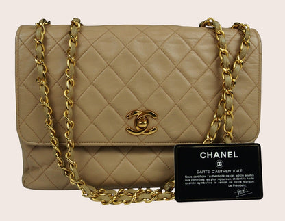 Chanel Single Flap Vintage Tasche – Beiges Lammleder